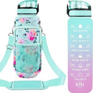 32 oz Water bottles with straw & strap